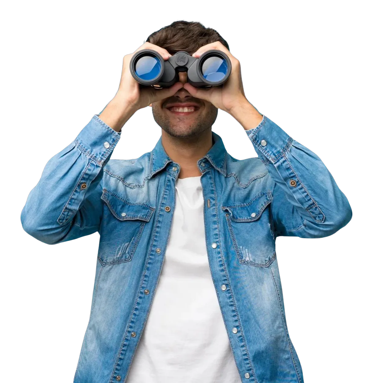 A recruitment founder scanning the market through binoculars